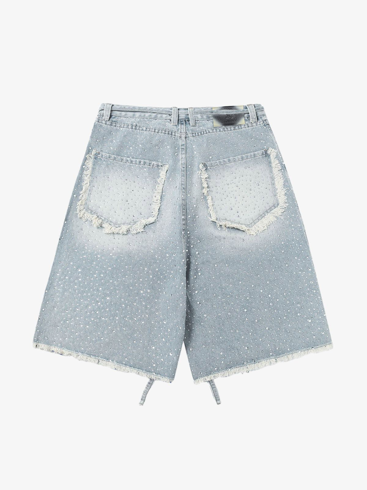 Distressed Rhinestone Denim Jorts - 2454