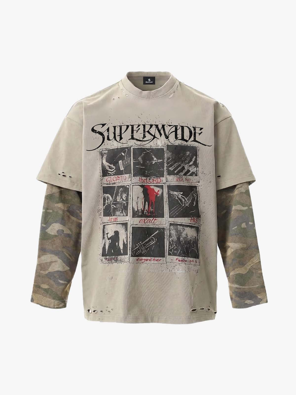 Jersey Distressed Camouflage Double Layered Graphic T-Shirt - 2420