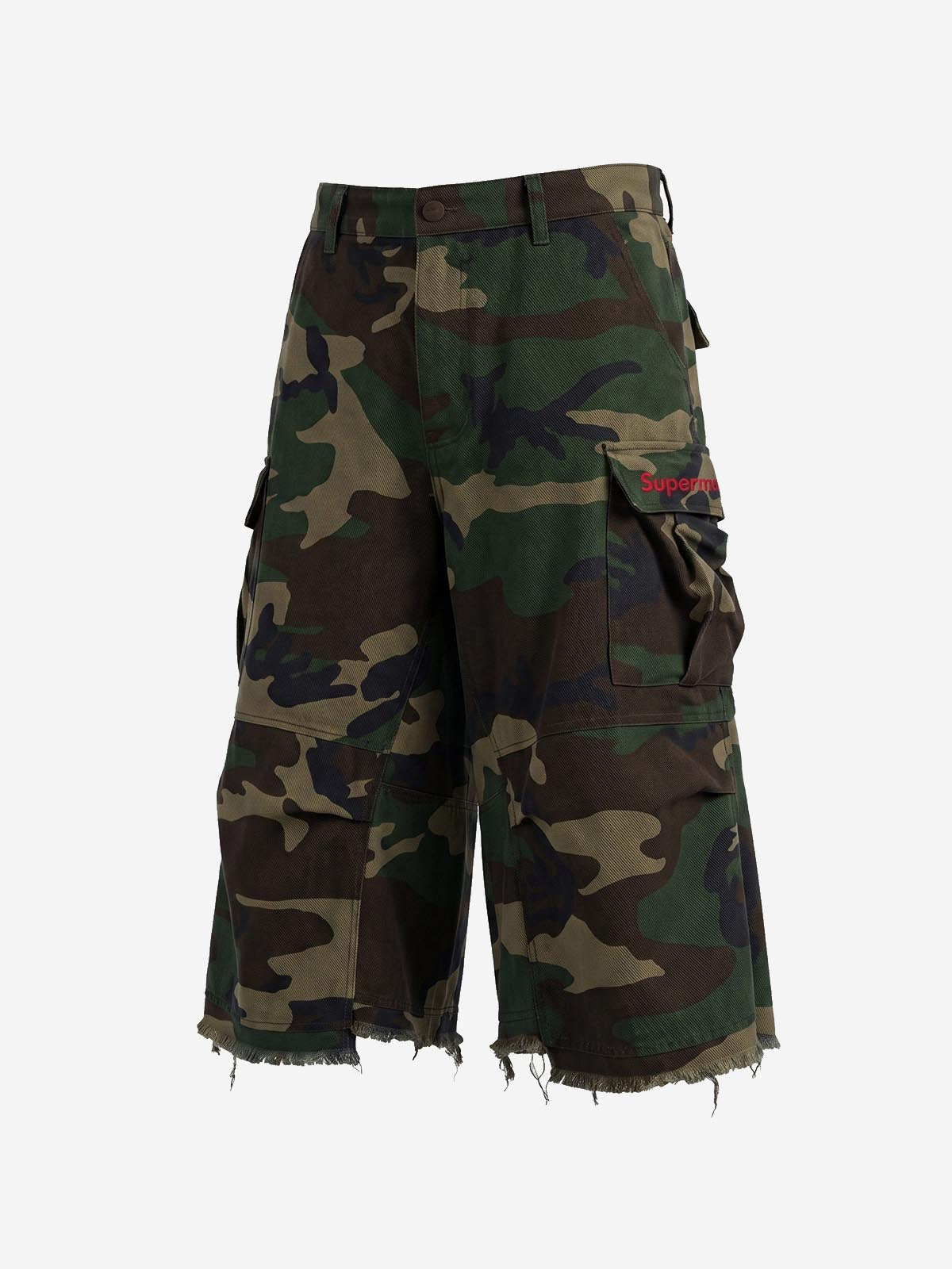 Vintage Camo Frayed Hem Cargo Shorts