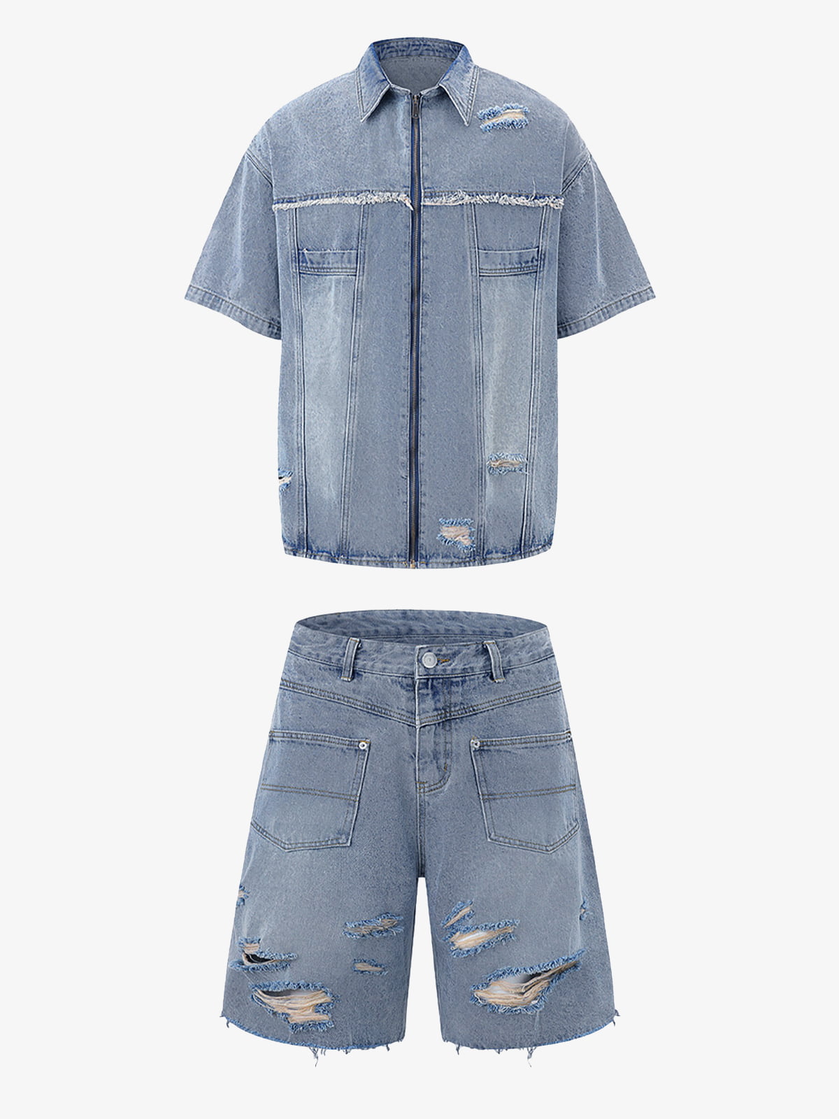 Ripped Denim Distressed Suit - 2460