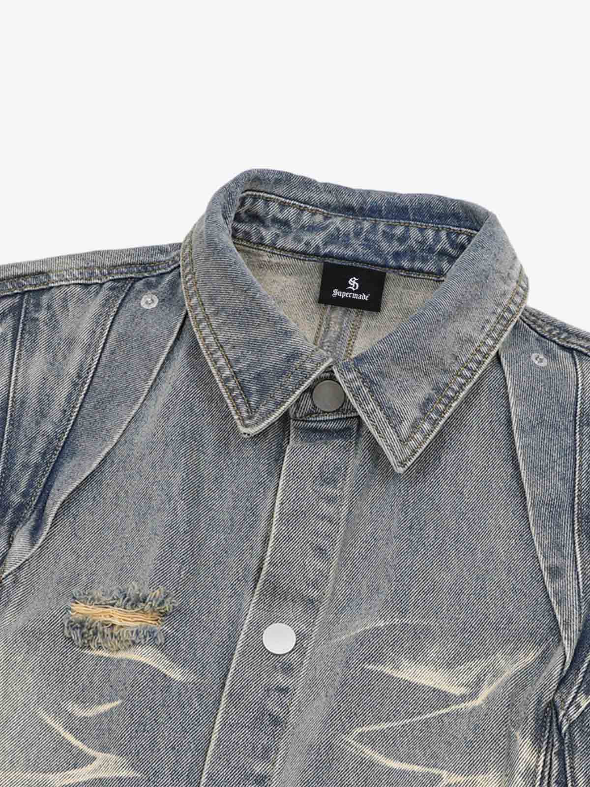 Washed Black Branch Print Deconstructed Denim Set