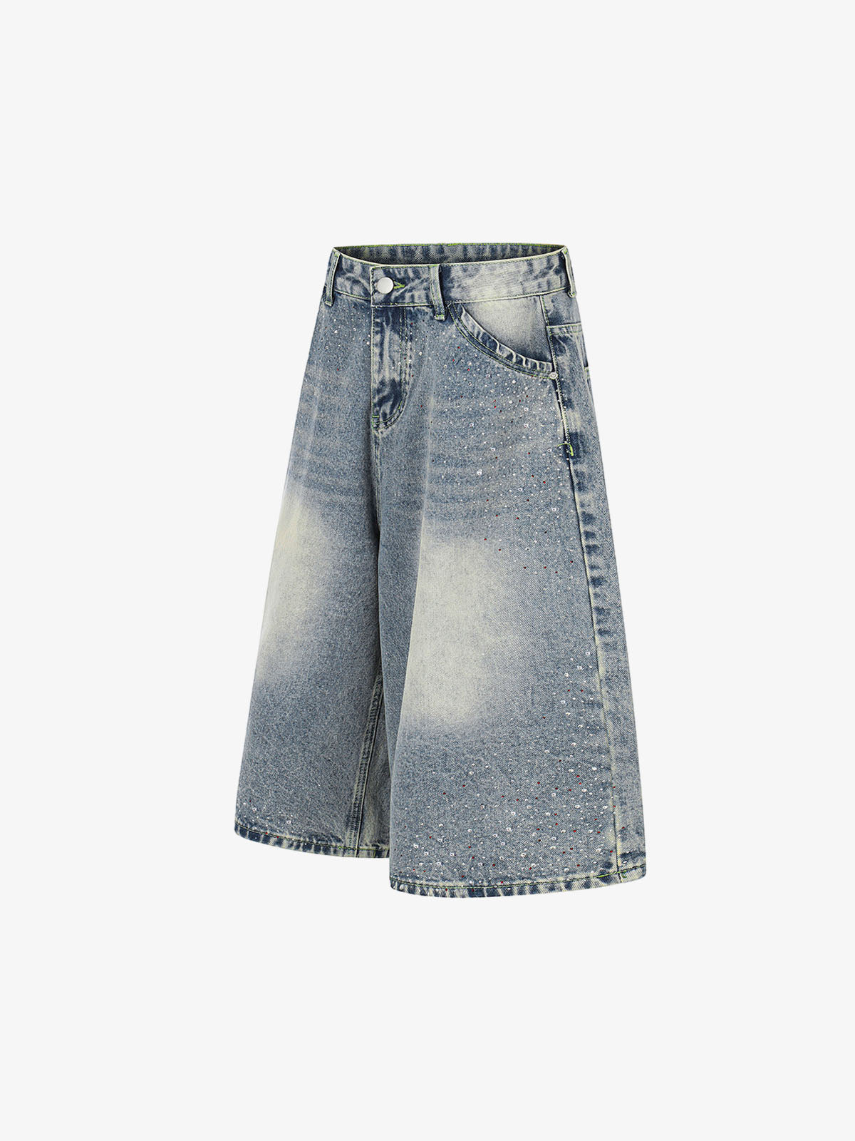 Rhinestone Distressed Denim Bermuda Shorts