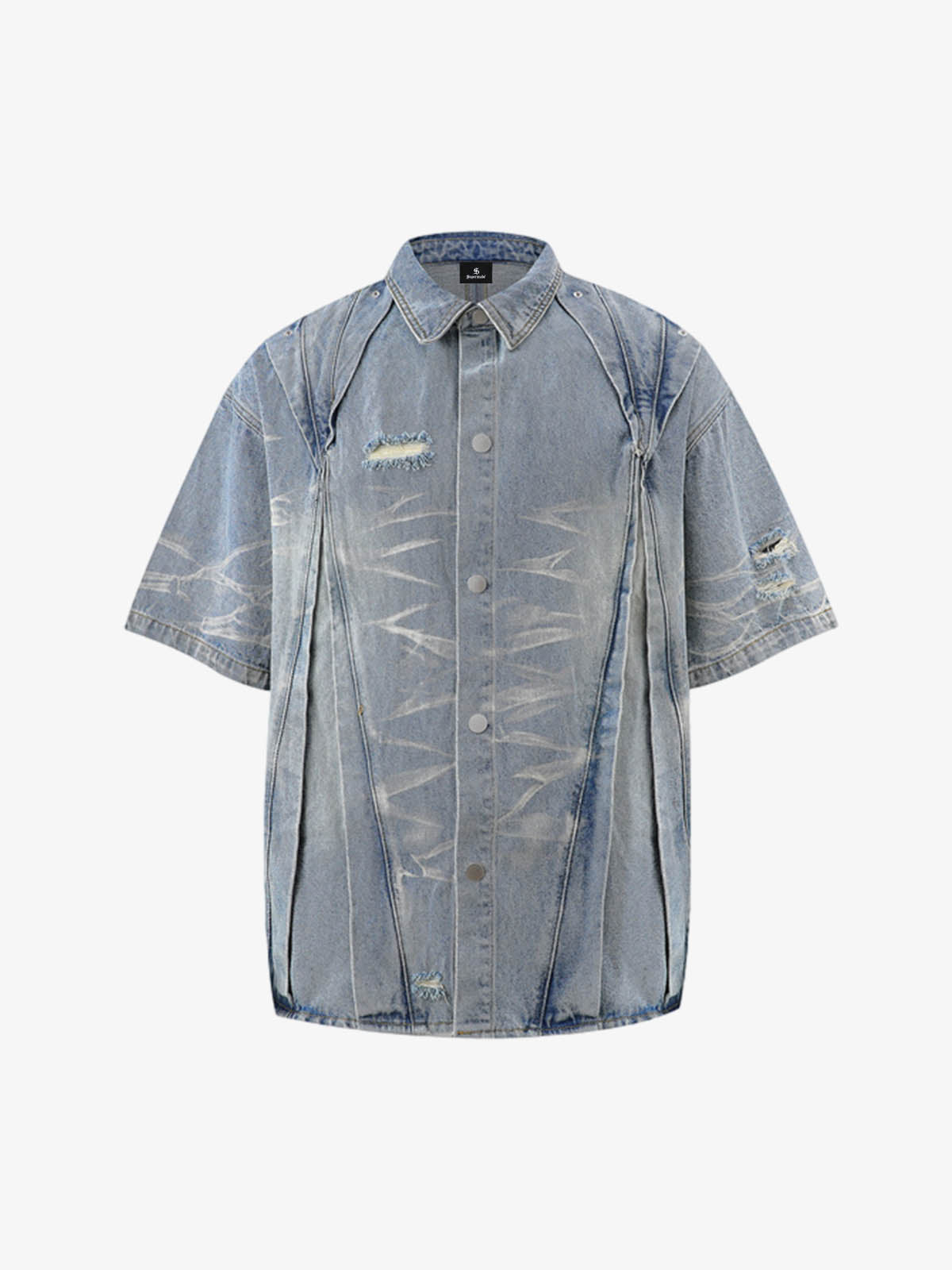 Washed Black Branch Print Deconstructed Denim Set