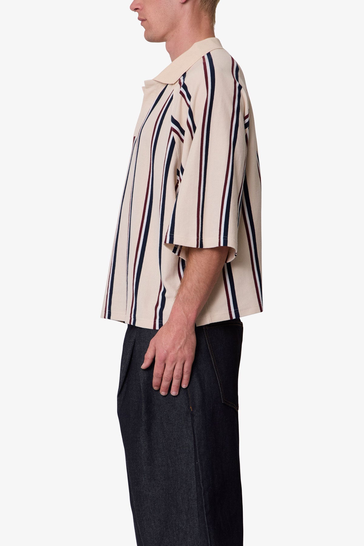 Wide Striped S/S Polo Shirt - Navy/Natural/Red