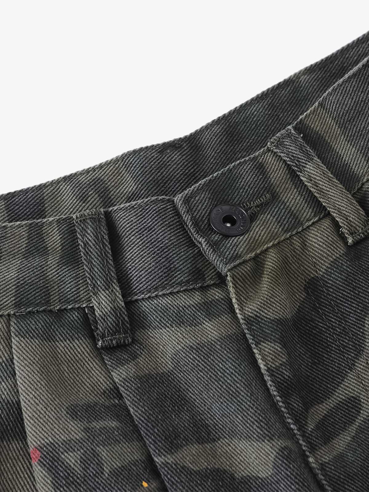 Camo Cargo Shorts with Paint Splatter