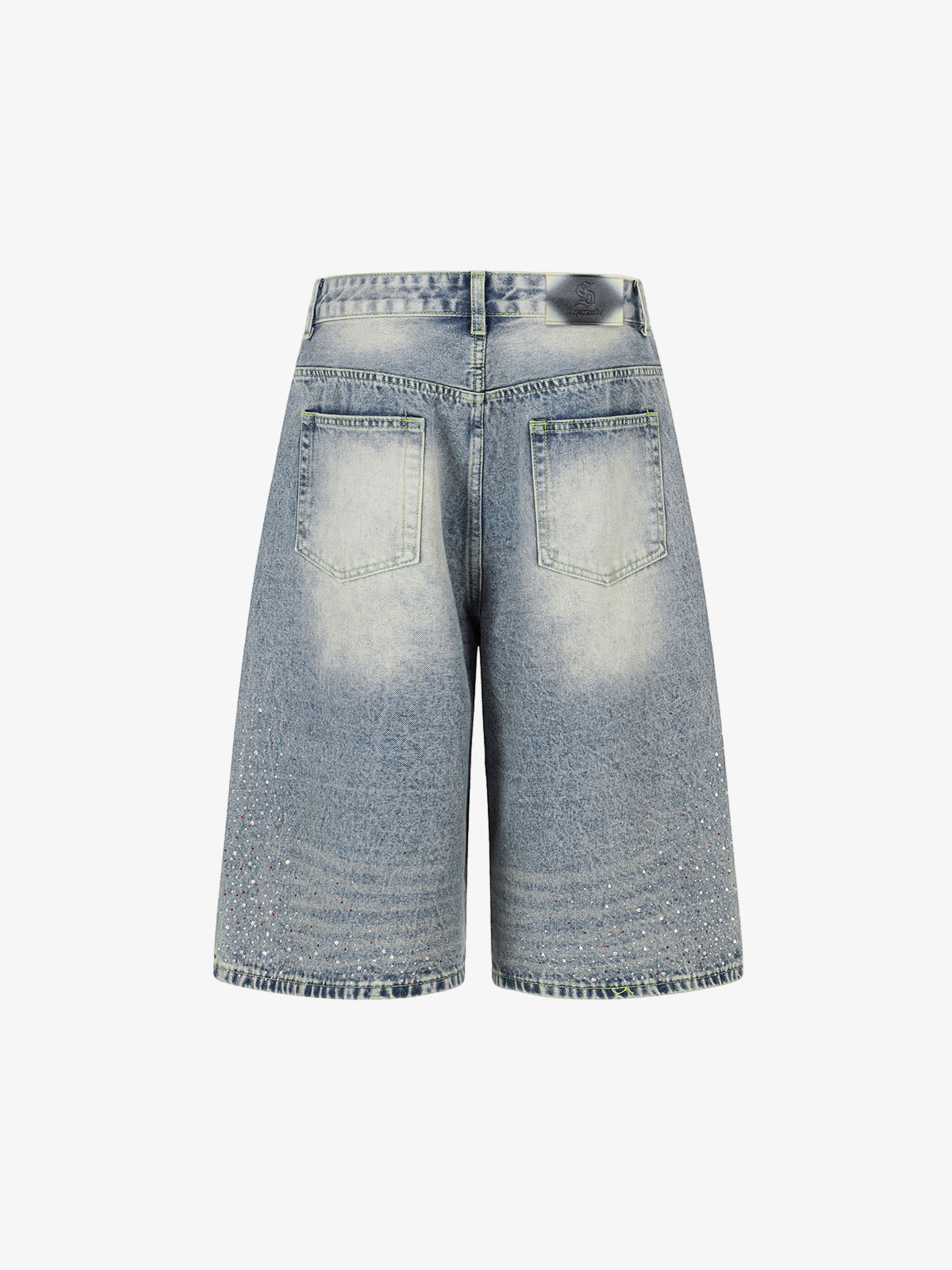 Rhinestone Distressed Denim Bermuda Shorts