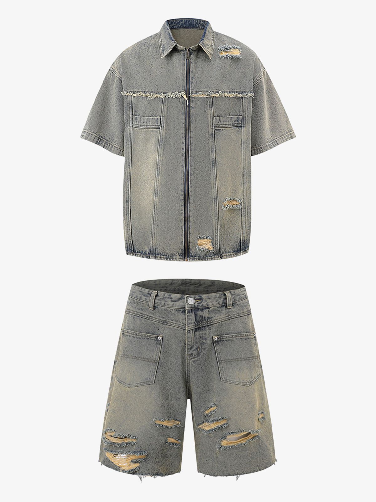 Ripped Denim Distressed Suit - 2460