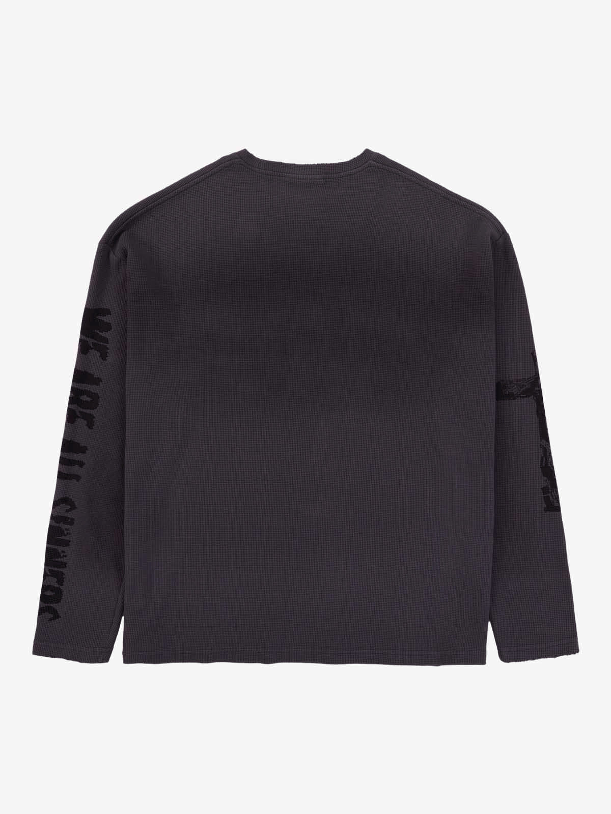 Waffle-Knit Distressed Gradient Print Long T-Shirt