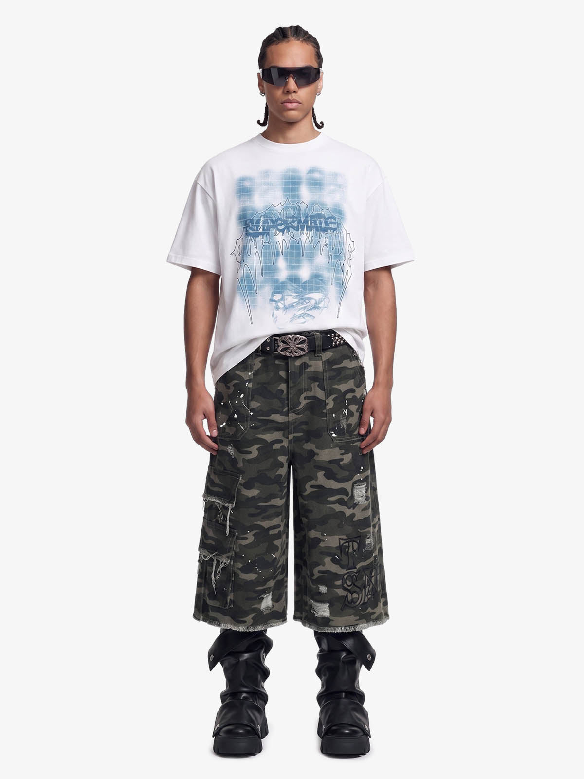 Distressed Camo Multi-Pocket Straight-Leg Jorts - 2611