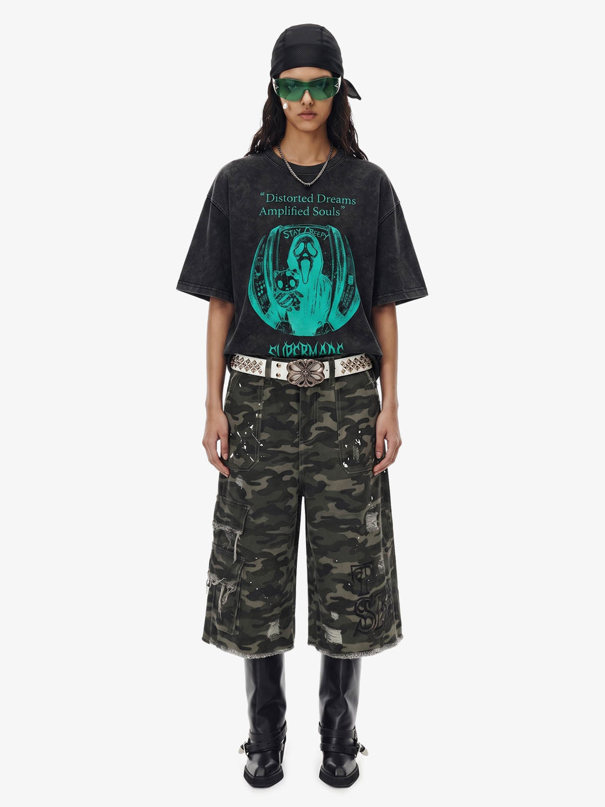 Distressed Camo Multi-Pocket Straight-Leg Jorts - 2611