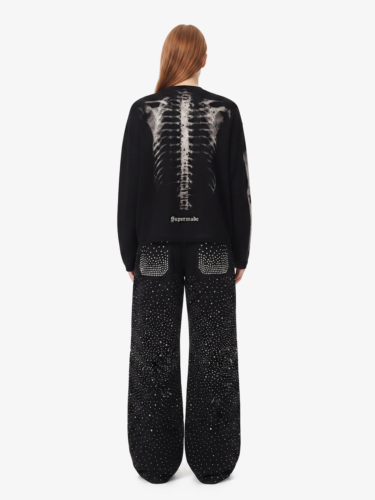 Skeleton Graphic Waffle Sweatshirt - 2495