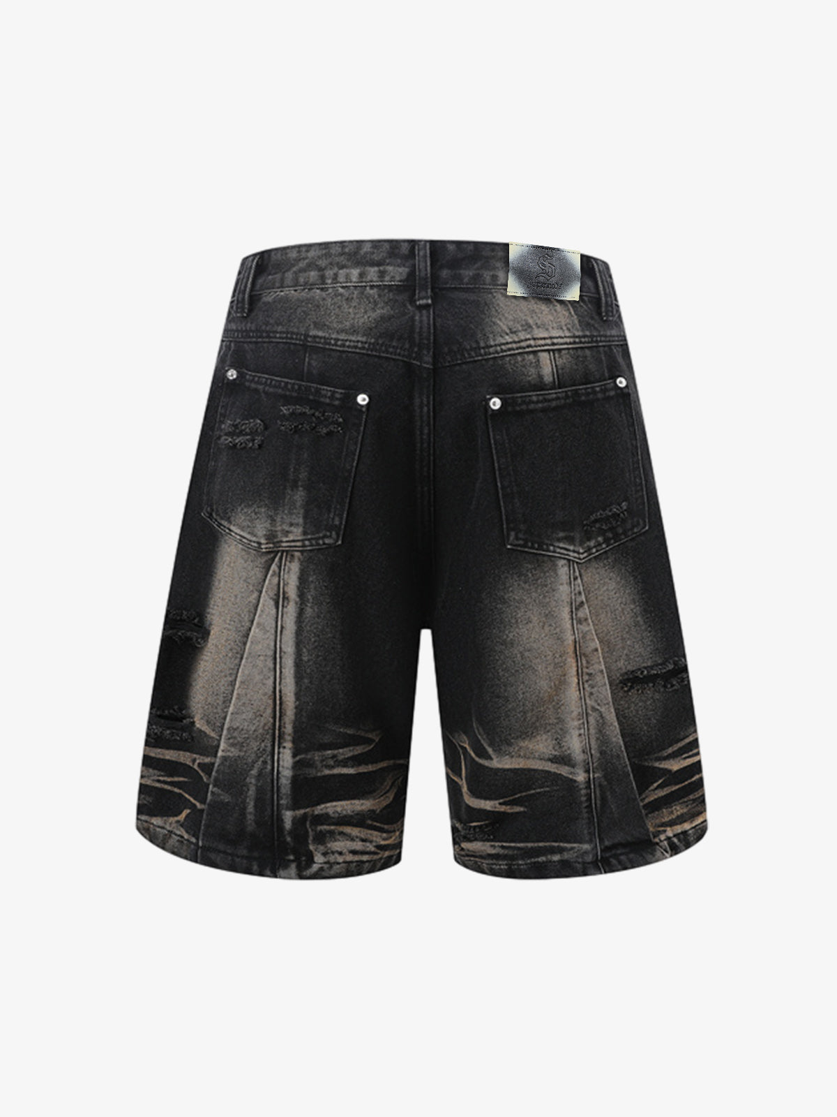 Washed Black Branch Print Deconstructed Denim Set
