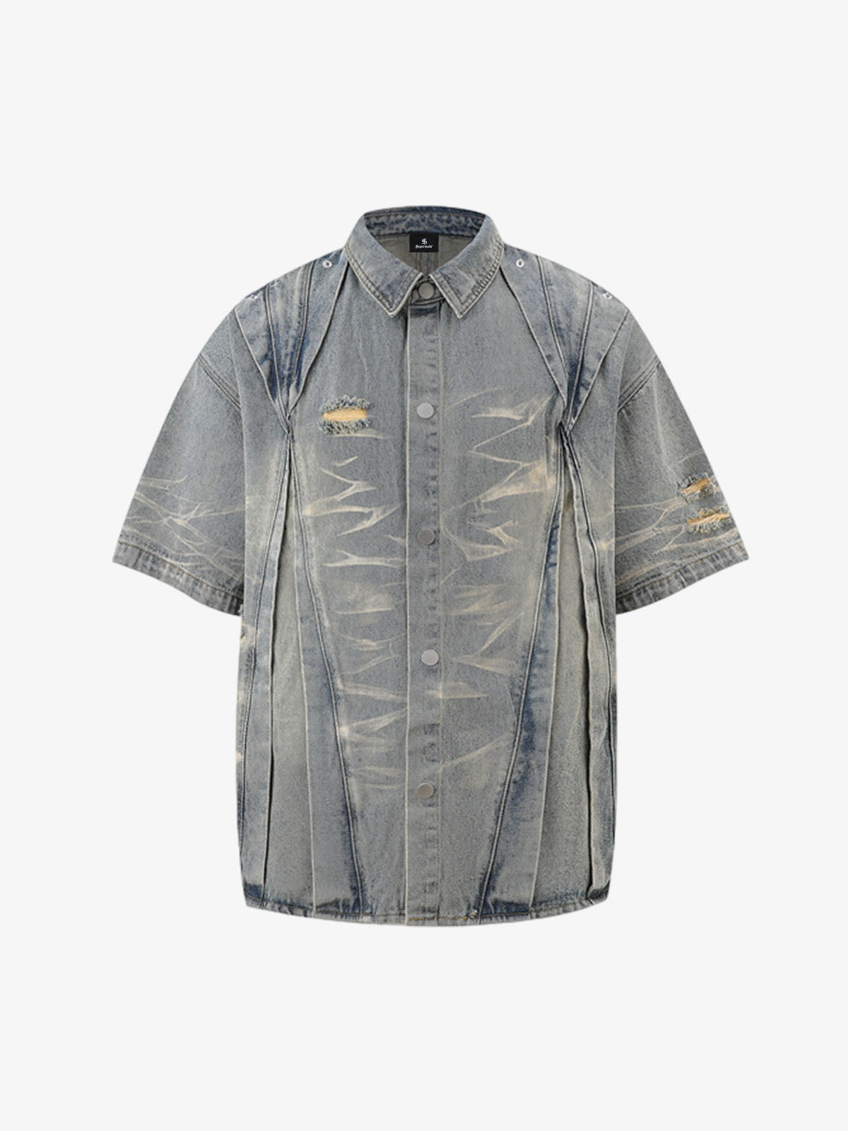 Washed Black Branch Print Deconstructed Denim Set