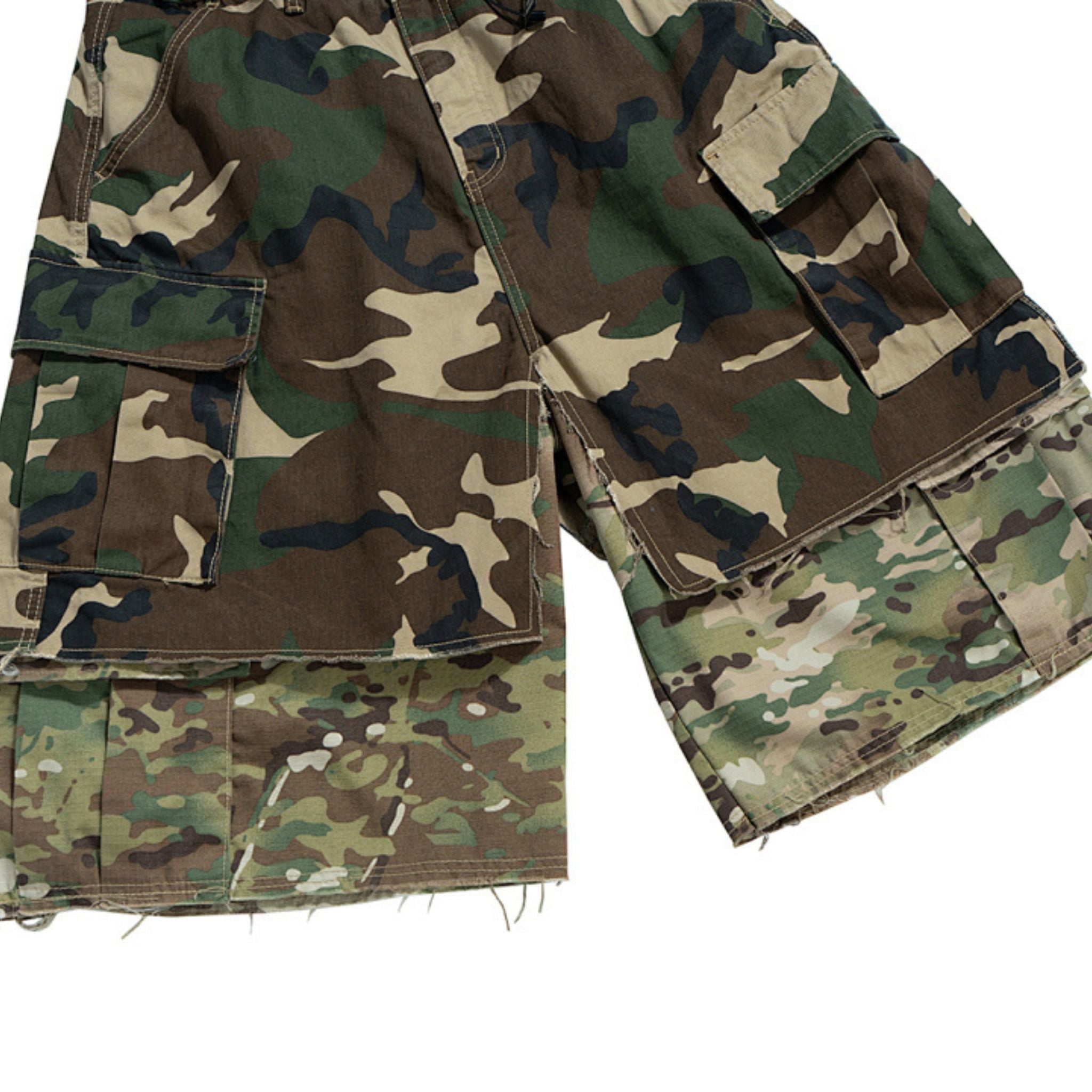 Dual-Camo Layered Cargo Jorts