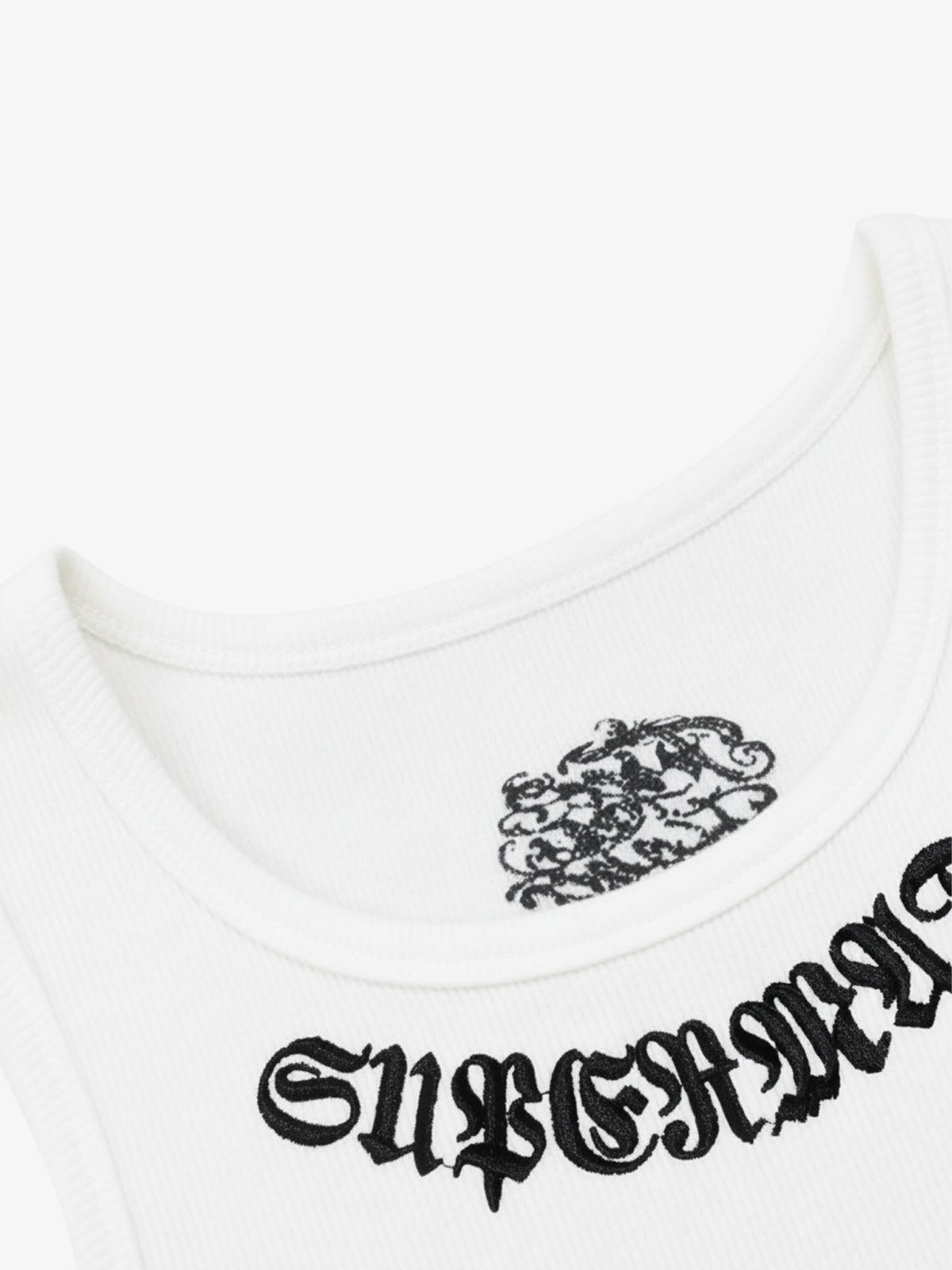 Gothic Lettering Embroidered Ribbed Vest - 2522