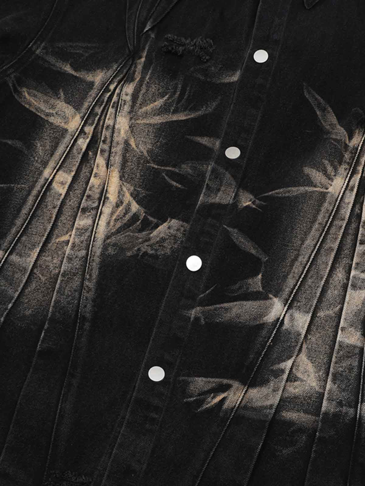 Washed Black Branch Print Deconstructed Denim Set