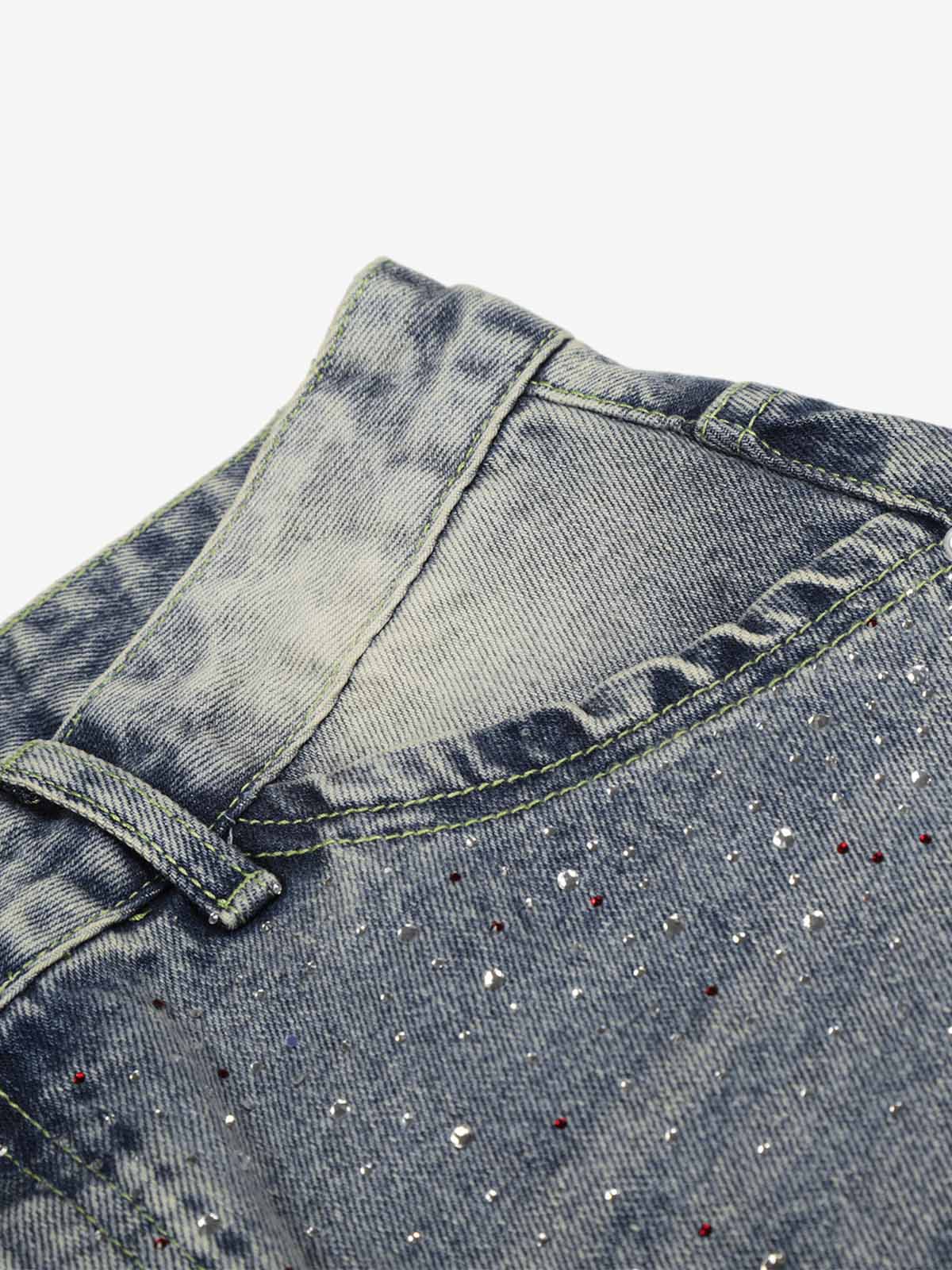 Rhinestone Distressed Denim Bermuda Shorts