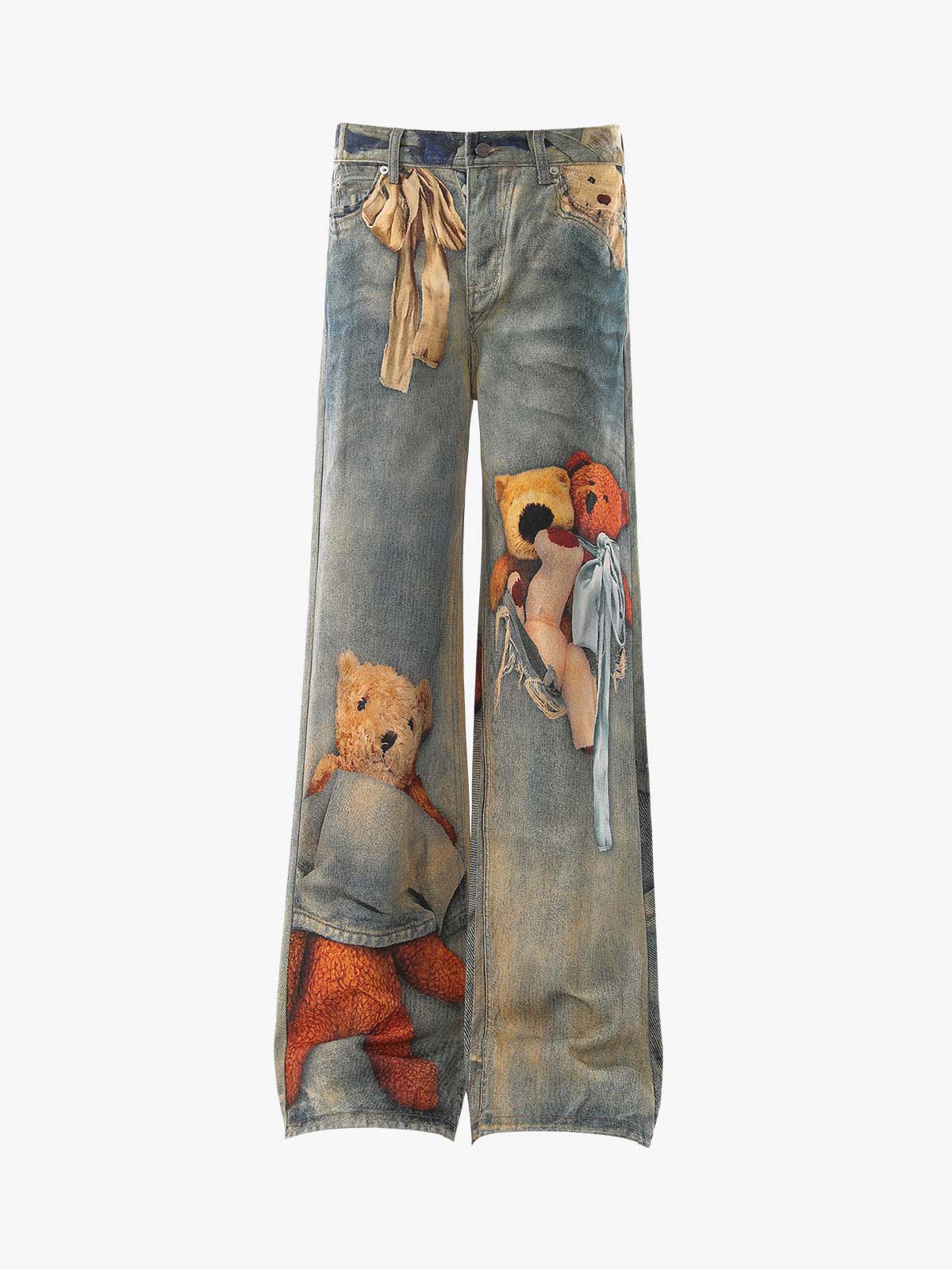 Teddy Bear Decor Pockets Baggy Pants