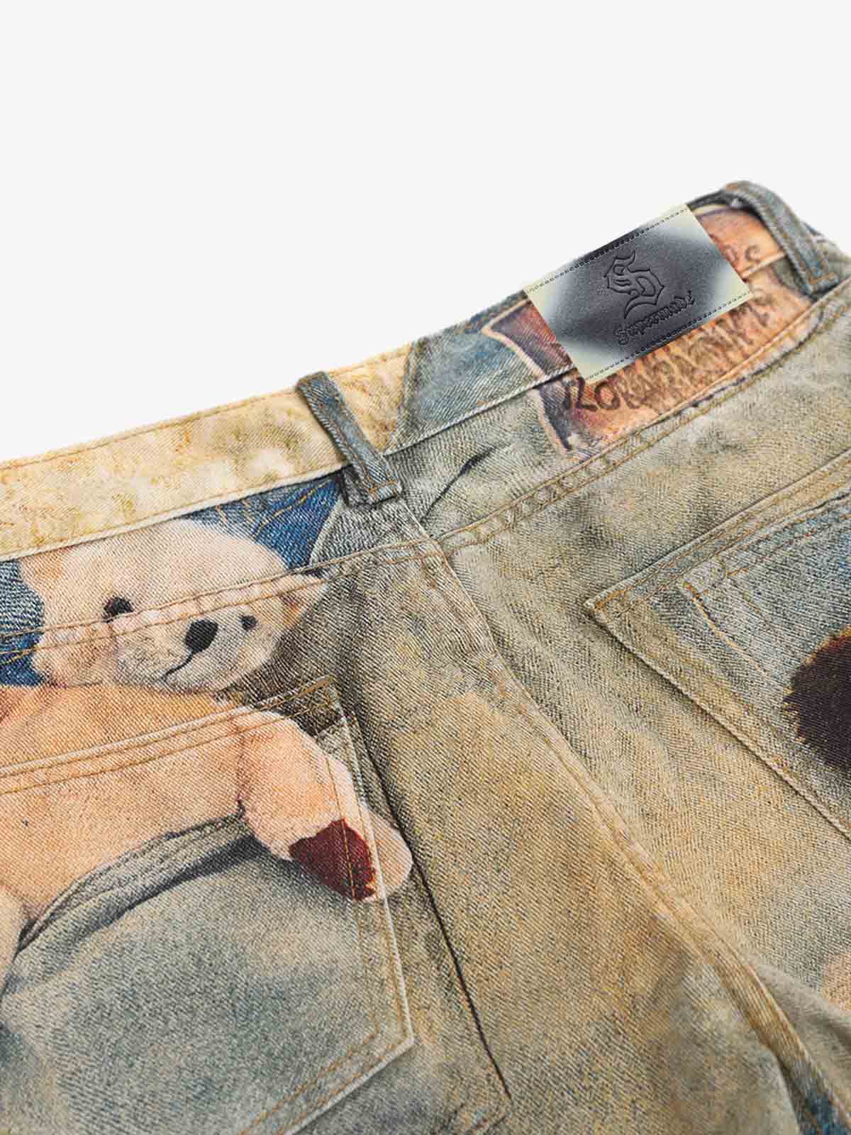 Teddy Bear Decor Pockets Baggy Pants