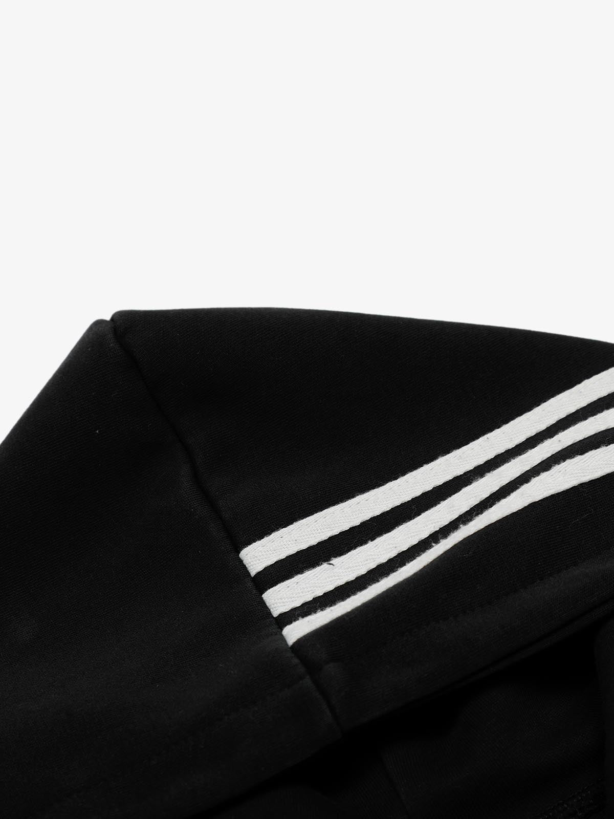Striped Patchwork Distressed Washed Boxy Zip-Up Hoodie