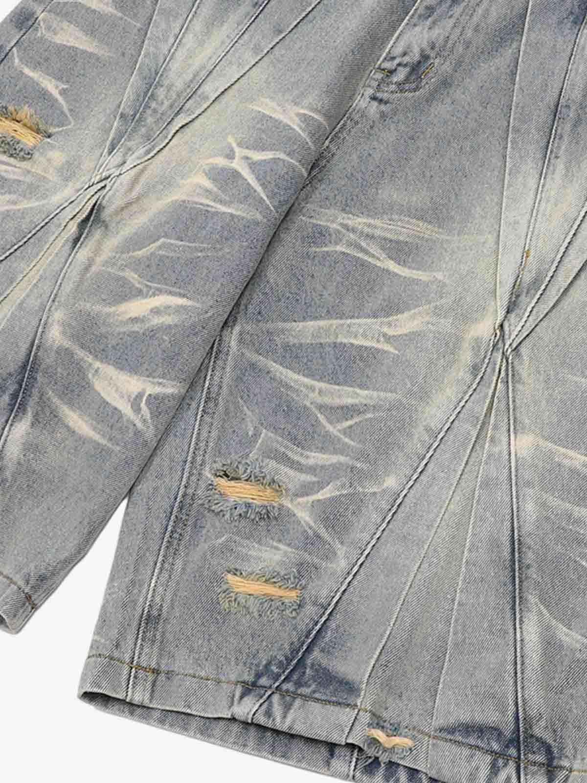 Washed Black Branch Print Deconstructed Denim Set