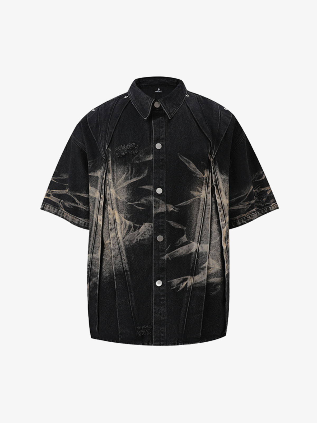 Washed Black Branch Print Deconstructed Denim Set