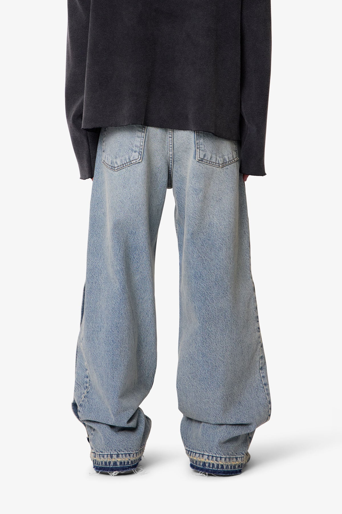 Ultra Baggy Offset Button Denim - Medium Blue