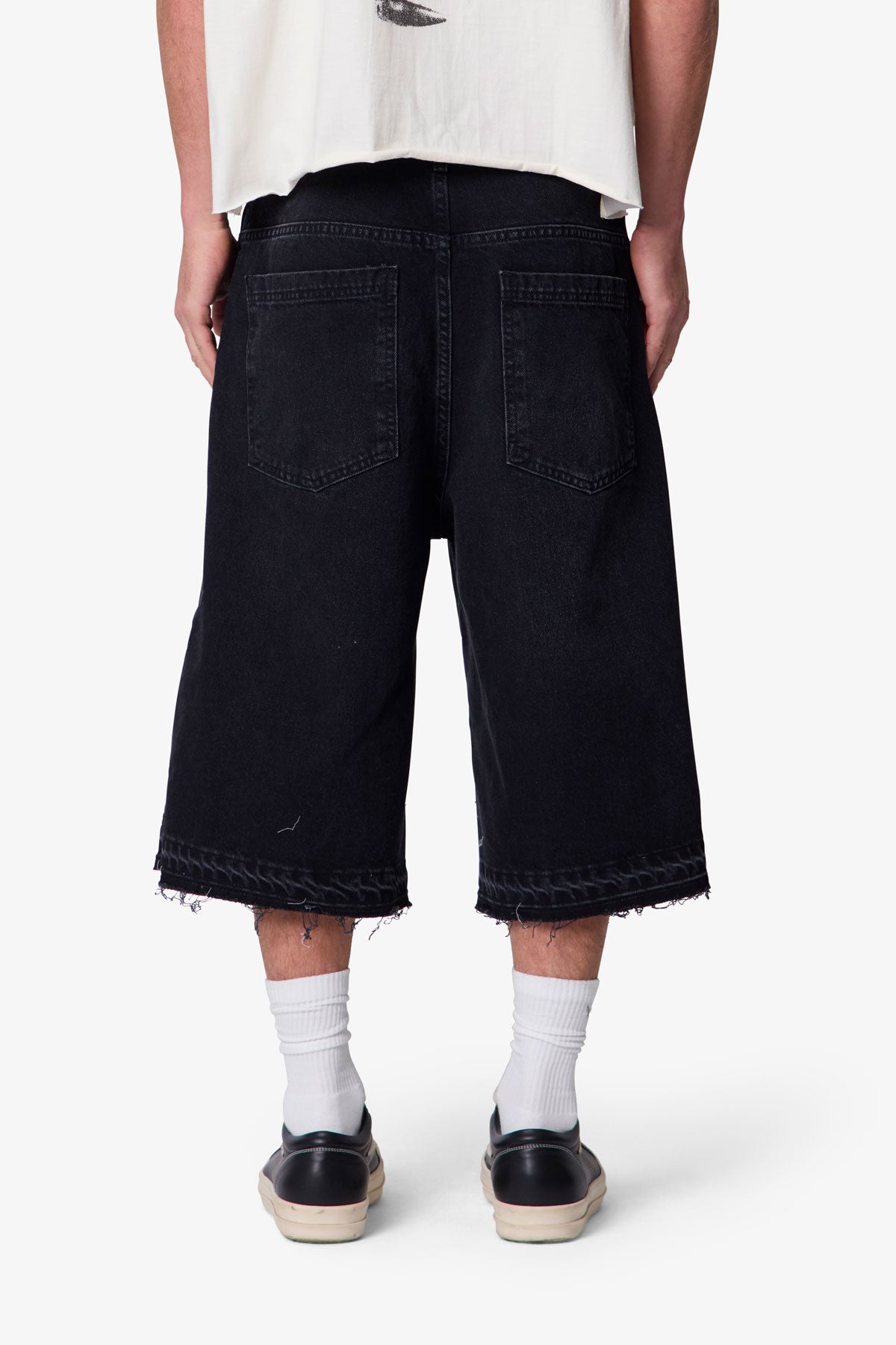 Ultra Baggy Offset Button Denim Shorts - Black