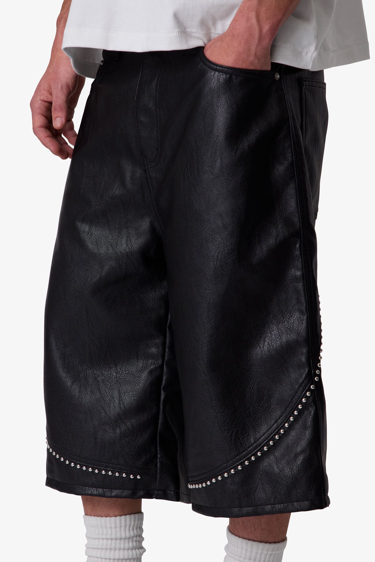 Ultra Baggy Studded Leather Shorts - Black