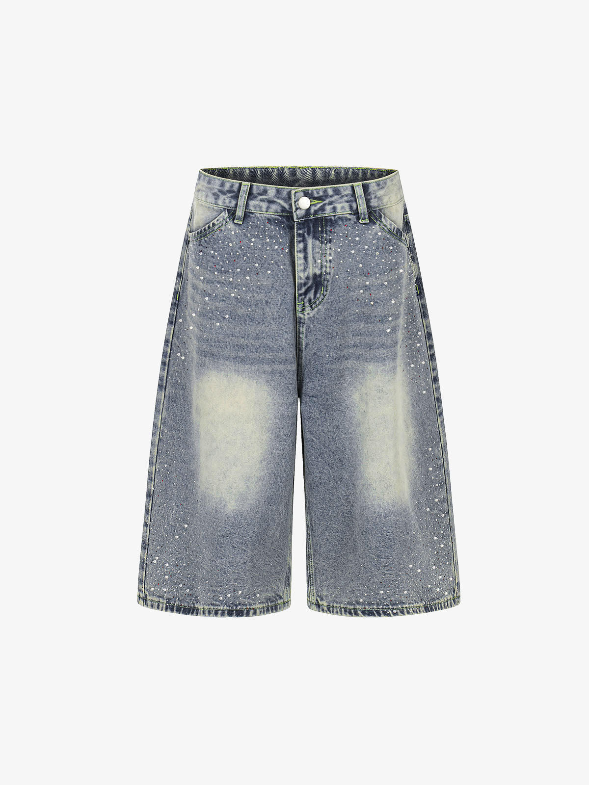 Rhinestone Distressed Denim Bermuda Shorts