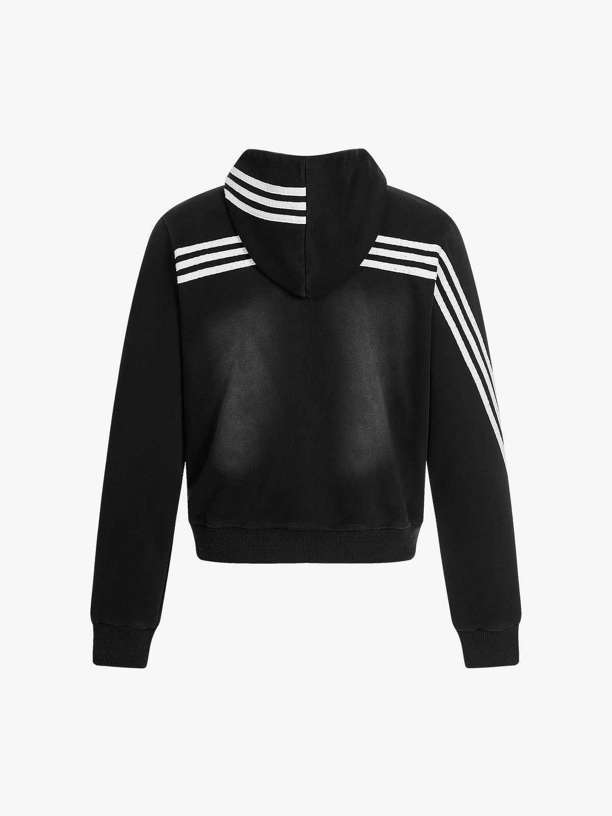 Striped Patchwork Distressed Washed Boxy Zip-Up Hoodie