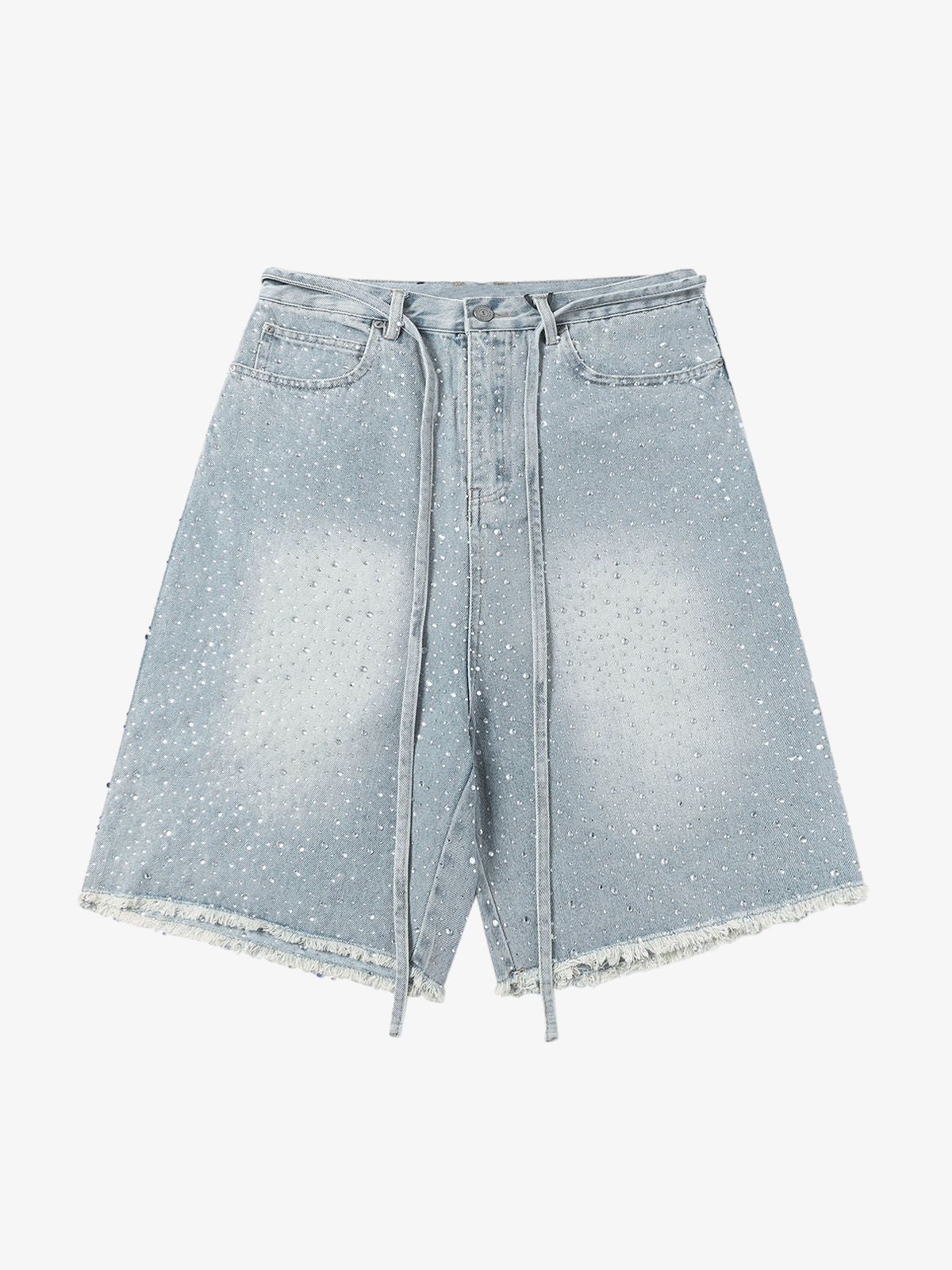 Distressed Rhinestone Denim Jorts - 2454